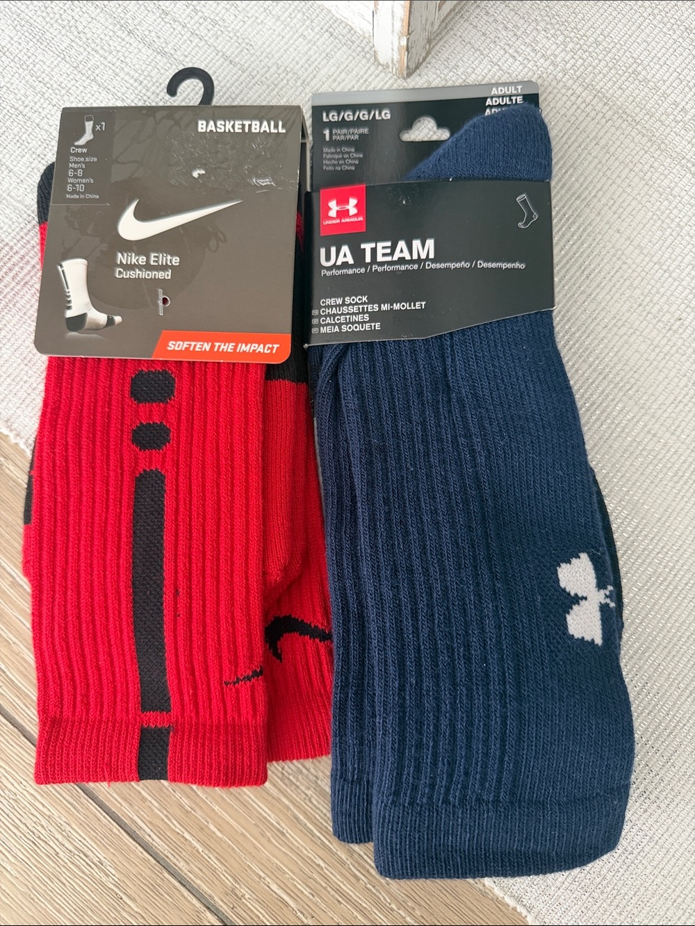 Nike Red Under Armour Blue Cushioned Basketball Crew Socks